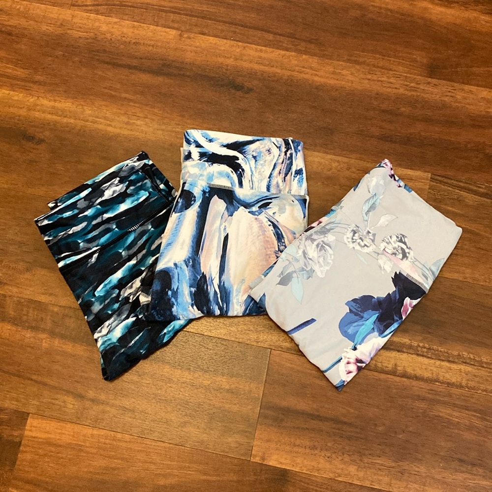 3 Pairs: Fabletics Leggings in Shades of Blue/Green